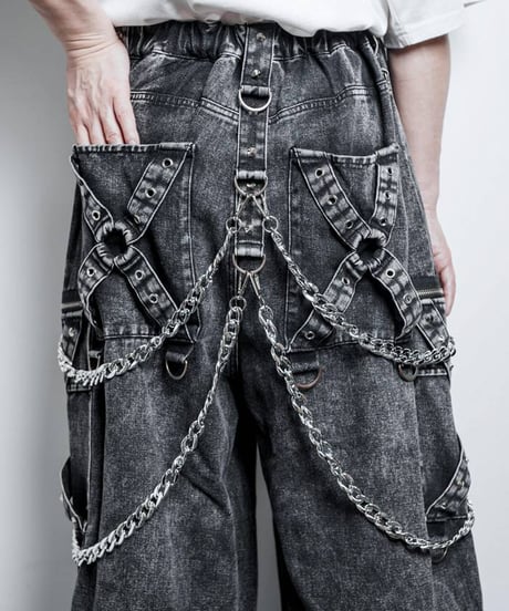 BACKSTAGEPASS　NGS4206　CHESTER Bチェーン付スタッズ ワイド カーゴパンツ(GRAY)