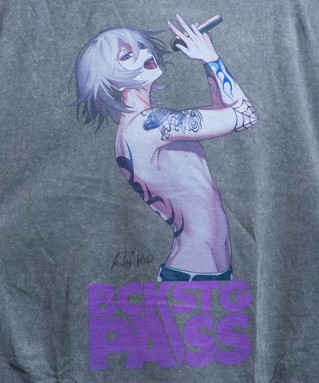BACKSTAGEPASS　AGS2214 【黒野京×BACKSTAGE PASS コラボ】SHOUT(シャウト) ピグメント加工 オーバーサイズ ロンT(L.GRAY)
