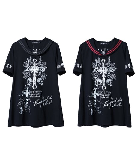 SEXPOT ReVenGe  sa681404  RELIC TWIN SKULL BLACK PUNKISH セーラー カットソー