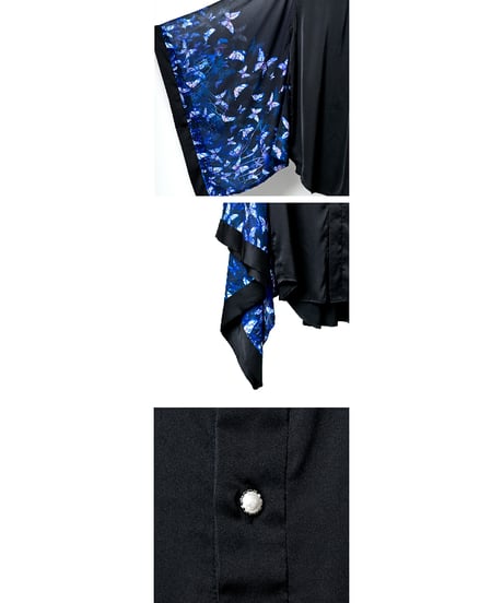 BACKSTAGEPASS　AGS3705　KIMONO-DANCING BUTTERFLIES(キモノ ダンシングバタフライズ) キモノスリーブ シャツ(BLACK)