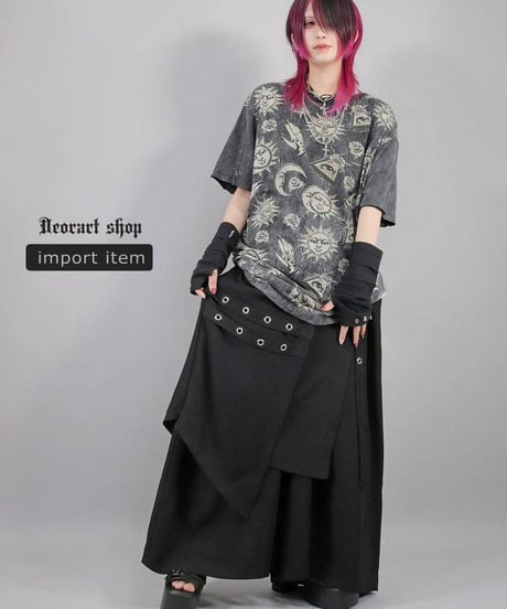 Deorart  DRT2886 ハトメベルト・レイヤード 袴ワイドパンツ