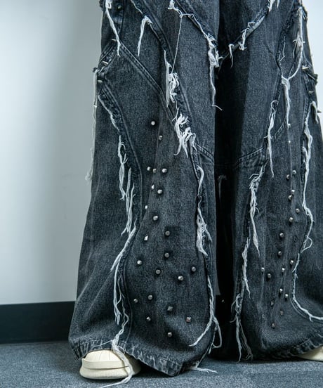 BACKSTAGEPASS　GBS4102 OZZY O(オジィーオー)スタッズデニム ワイドバギー パンツ(D.GRAY)