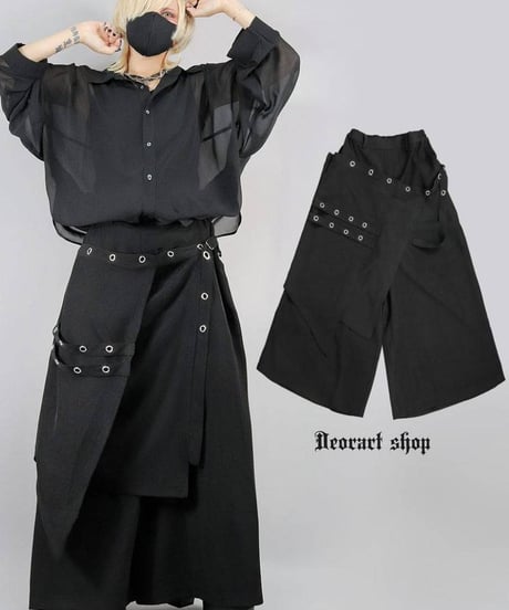 Deorart  DRT2886 ハトメベルト・レイヤード 袴ワイドパンツ