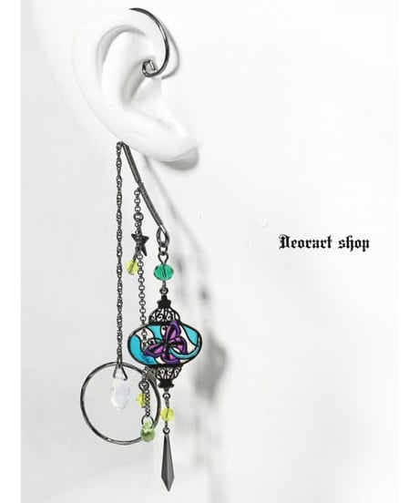 Deorart  BY1140　ステンドグラス ・ イヤーフック＆イヤリング [ butterfly lamp ]