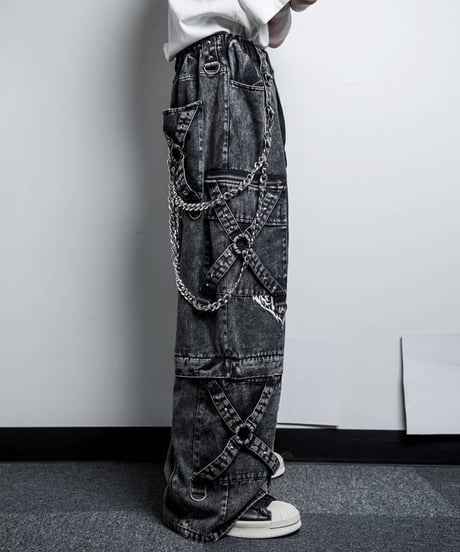BACKSTAGEPASS　NGS4206　CHESTER Bチェーン付スタッズ ワイド カーゴパンツ(GRAY)