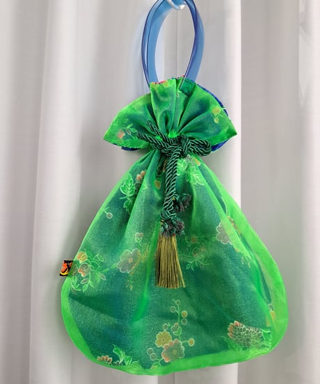 POPinPARTY　リバーシブル巾着BIGBAG（グリーン×台湾花柄風）