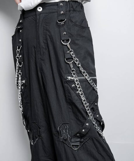 BACKSTAGEPASS　NGS4206　CHESTER Bチェーン付スタッズ ワイド カーゴパンツ(BLACK)