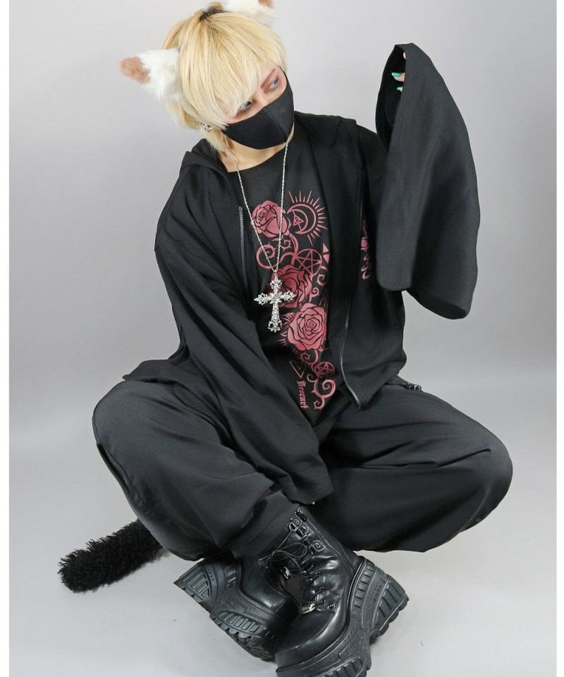 ディオラート　着物袖切替・振袖　ジップパーカー【中華柄】 Deorart DRT2807 [尻尾チャーム付 ] [着物袖] オーバーサイズ