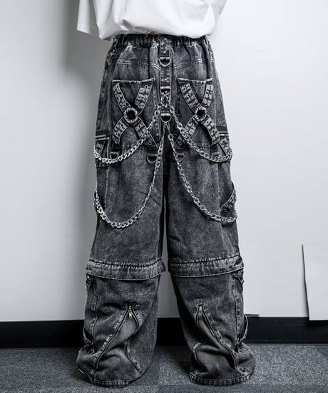 BACKSTAGEPASS　NGS4206　CHESTER Bチェーン付スタッズ ワイド カーゴパンツ(GRAY)