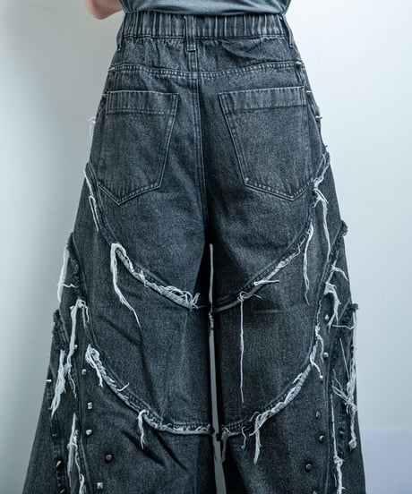 BACKSTAGEPASS　GBS4102 OZZY O(オジィーオー)スタッズデニム ワイドバギー パンツ(D.GRAY)