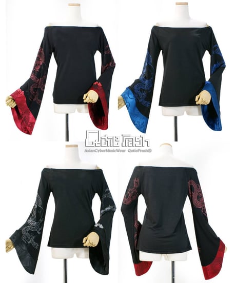 Qutie Frash 龍プリント和柄切替オフショルダー チュニック ポンチョ b37172_1.jpg