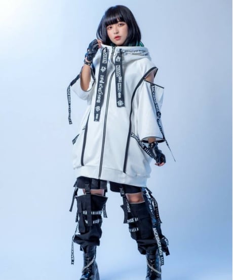 BACKSTAGEPASS　NGS5502　PARACHUTE-PARKAビッグシルエット ジップアップ パーカー(WHITE)