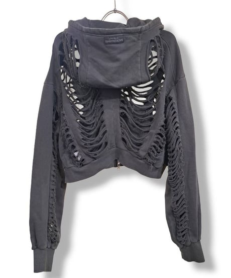 BACKSTAGEPASS　NGS516　DESTROY HOODIE-VEIN-S スケルトンダメージ ジップアップ クラッシュパーカー(D.GRAY)