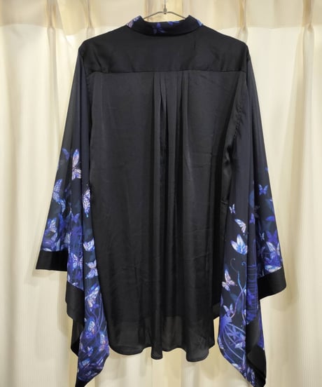 BACKSTAGEPASS　AGS3705　KIMONO-DANCING BUTTERFLIES(キモノ ダンシングバタフライズ) キモノスリーブ シャツ(BLACK)