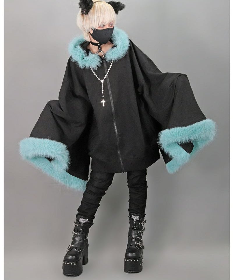 新品タグ付き シェリミー フードファーリボンポンチョ ブラック Rady 黒 新品タグ付き シェリミー フードファーリボンポンチョ ブラック