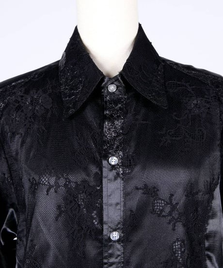 h.NAOTO　Patchwork Lace Satin Shirt