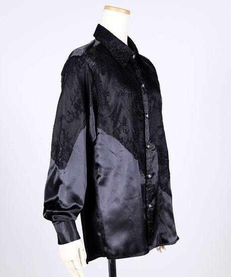 h.NAOTO　Patchwork Lace Satin Shirt