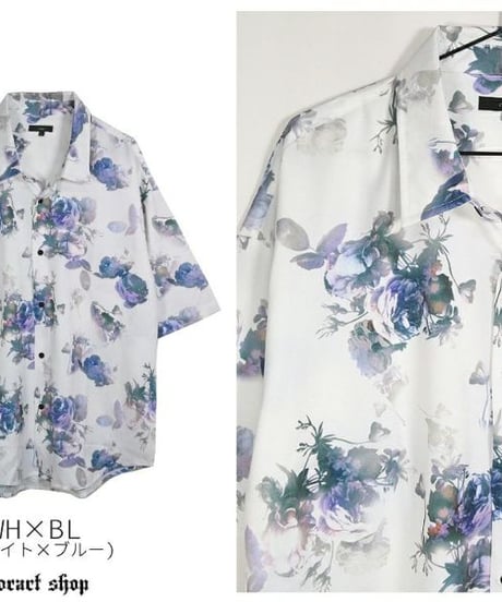 Deorart  BY7098 [五分袖]ルーズシルエット・ダーク ローズ 総柄 シャツ[dark rose] (セレクト･アイテム)