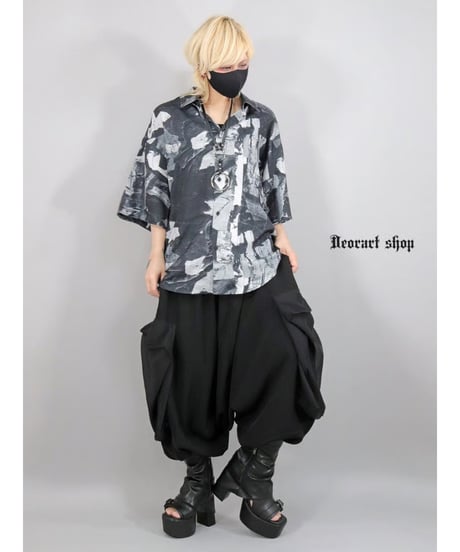 Deorart BY7109 [五分袖] ルーズシルエット 総柄 シャツ [monotone] (セレクト･アイテム)