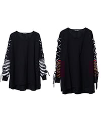 SEXPOT ReVenGe  sa681271 BORDER LACE UP SLEEVE BIG ドルマン カットソー