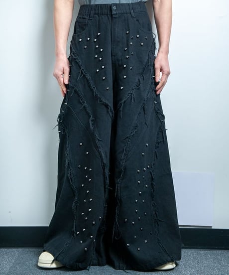 BACKSTAGEPASS　GBS4102 OZZY O(オジィーオー)スタッズデニム ワイドバギー パンツ(BLACK)