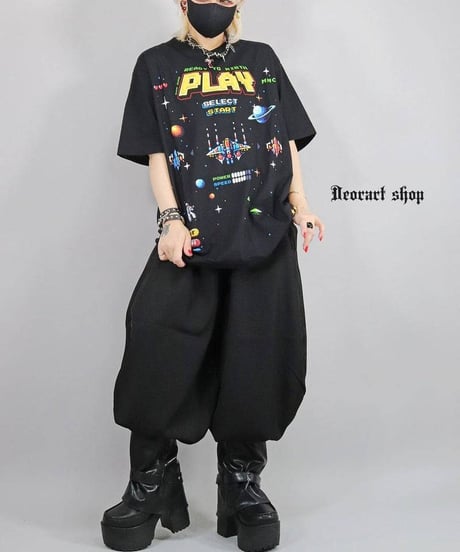 Deorart IPT012 オーバーサイズTシャツ [ Retro GAME・BLACK ]（Lサイズ）