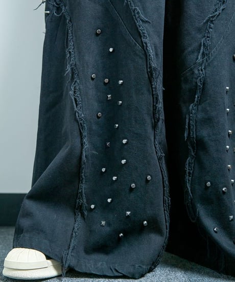 BACKSTAGEPASS　GBS4102 OZZY O(オジィーオー)スタッズデニム ワイドバギー パンツ(BLACK)