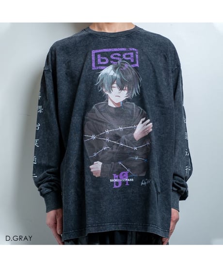 BACKSTAGEPASS　AGS2215　【黒野京×BACKSTAGE PASS コラボ】BARBED(バーブド) ピグメント加工 オーバーサイズ ロンT(D.GRAY)