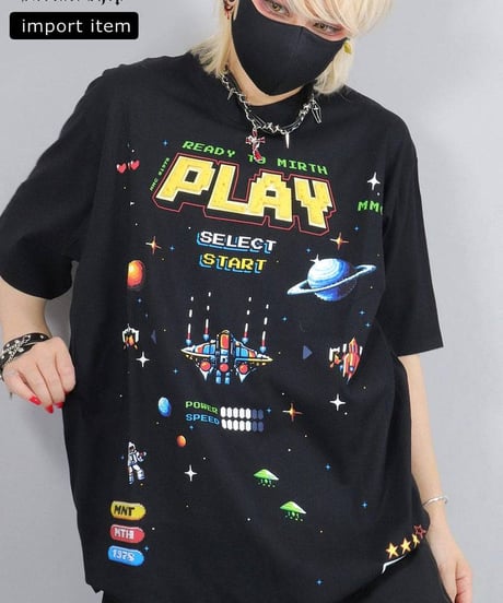 Deorart IPT012 オーバーサイズTシャツ [ Retro GAME・BLACK ]（Lサイズ）