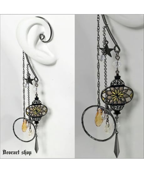 Deorart  BY1141　ステンドグラス ・ イヤーフック＆イヤリング [ flower lamp ]