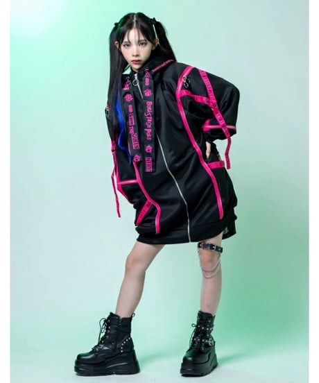 BACKSTAGEPASS　NGS5502　PARACHUTE-PARKAビッグシルエット ジップアップ パーカー(PINK)