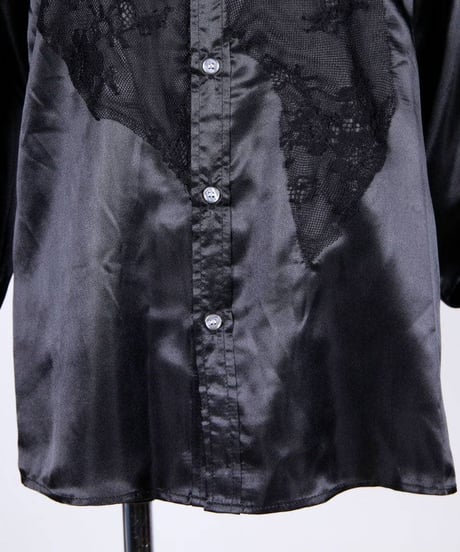 h.NAOTO　Patchwork Lace Satin Shirt