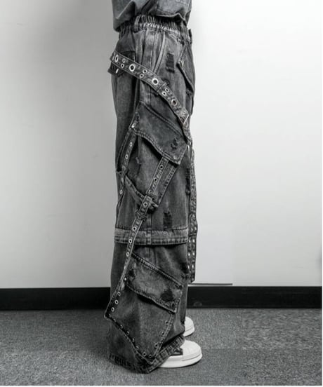 BACKSTAGEPASS　GBS4201　CHRIS 2WAY ベルト レザータッチ/デニム ワイドカーゴパンツ(DENIM)