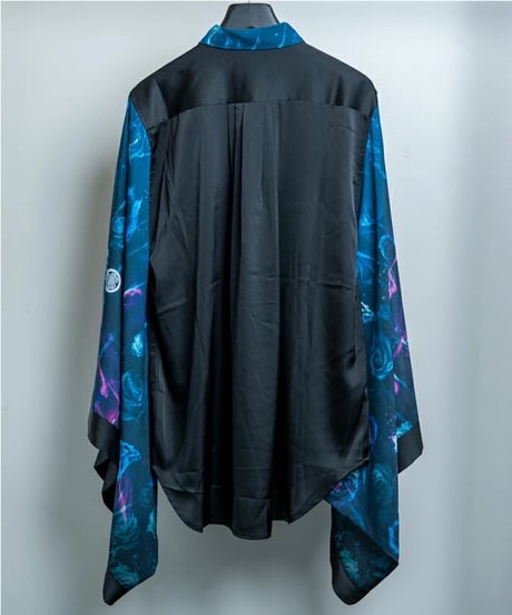 BACKSTAGEPASS　AGS3712　KIMONO-SKULLS N' ROSES(キモノｰスカル アンド ローゼズ)キモノスリーブ シャツ (BLACK)
