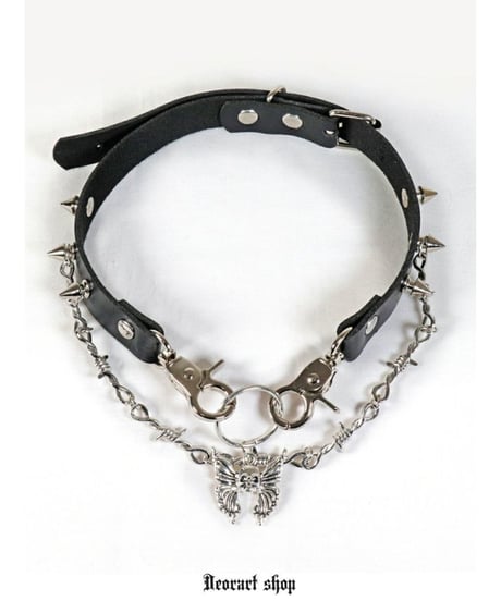 Deorart  BY1180 有刺鉄線・バタフライ・スタッズチョーカー