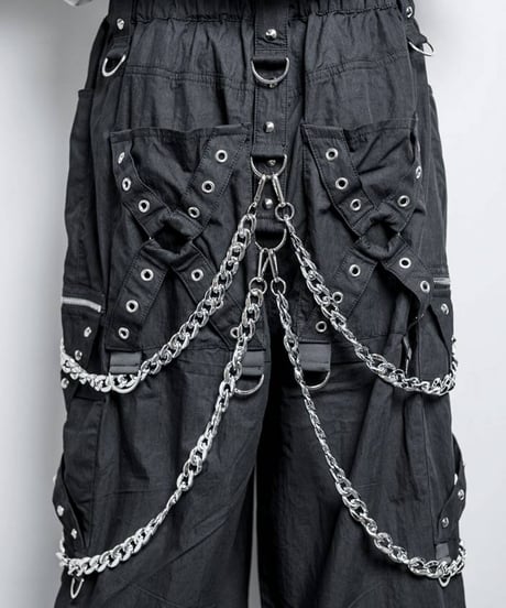 BACKSTAGEPASS　NGS4206　CHESTER Bチェーン付スタッズ ワイド カーゴパンツ(BLACK)