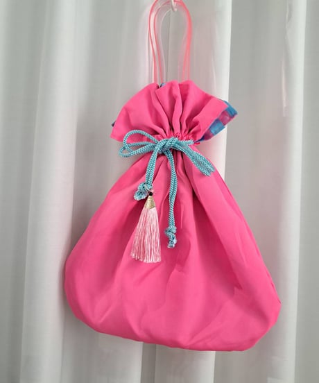 POPinPARTY　リバーシブル巾着BIGBAG（スカイブルーボーダー×ピンク）