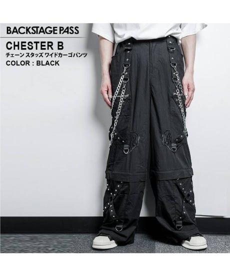 BACKSTAGEPASS　NGS4206　CHESTER Bチェーン付スタッズ ワイド カーゴパンツ(BLACK)