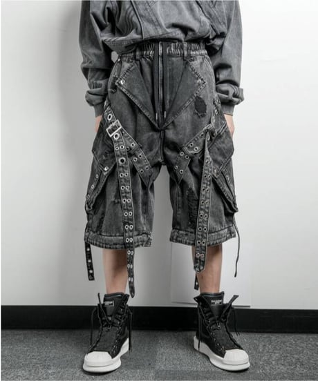 BACKSTAGEPASS　GBS4201　CHRIS 2WAY ベルト レザータッチ/デニム ワイドカーゴパンツ(DENIM)