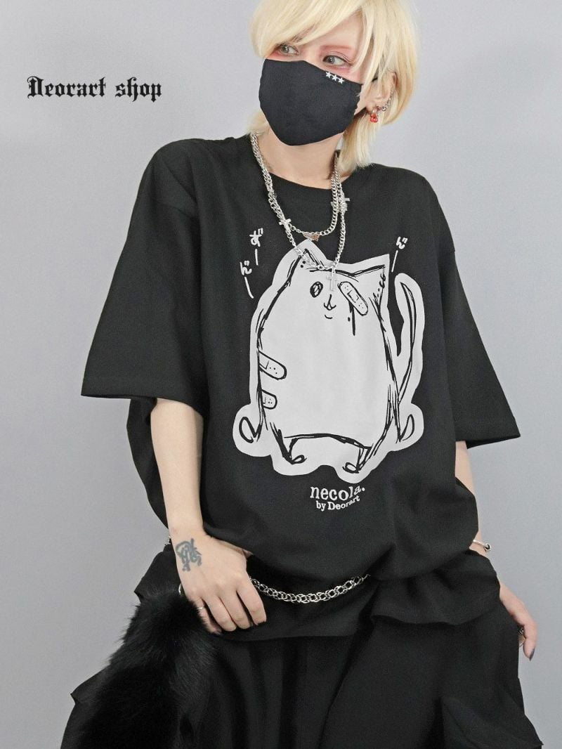 【メール便可】オーバーサイズ・プリントTシャツ【ぎぜんしゃ】 [ネコラ NECOLA 天使] DRTP010 DRTP010 オーバーサイズ・プリントTシャツ【ぎぜんしゃ