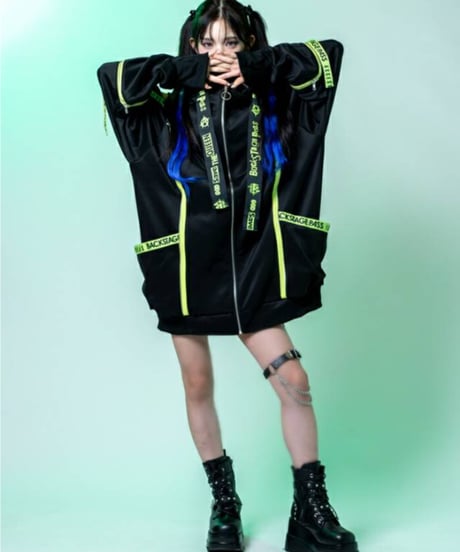 BACKSTAGEPASS　NGS5502　PARACHUTE-PARKAビッグシルエット ジップアップ パーカー(LIME)