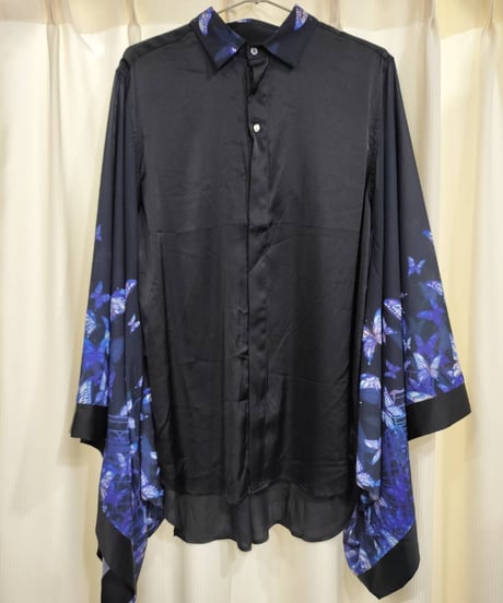 BACKSTAGEPASS　AGS3705　KIMONO-DANCING BUTTERFLIES(キモノ ダンシングバタフライズ) キモノスリーブ シャツ(BLACK)