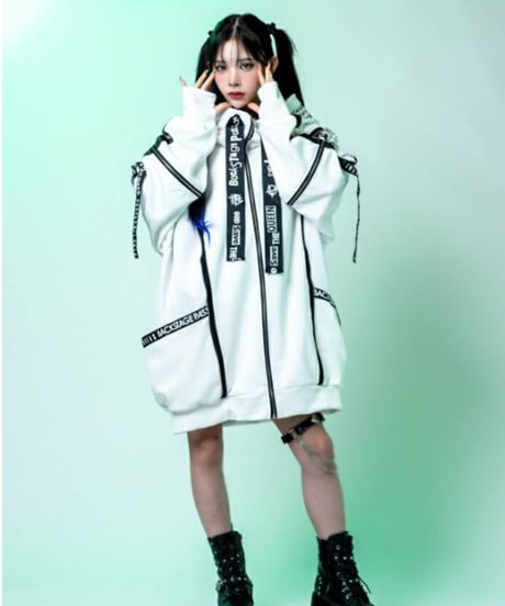BACKSTAGEPASS　NGS5502　PARACHUTE-PARKAビッグシルエット ジップアップ パーカー(WHITE)