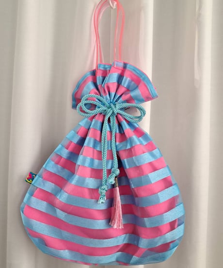 POPinPARTY　リバーシブル巾着BIGBAG（スカイブルーボーダー×ピンク）
