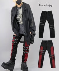Deorart  DRT2887 ハトメベルト・アシンメトリー スリム ツイルパンツ
