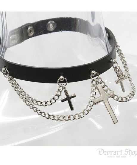 Deorart  BY2097 cross 2chain choker クロス 2連チェーン チョーカー/首輪/十字架/ゴシック