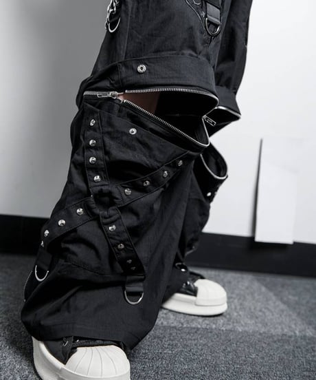 BACKSTAGEPASS　NGS4206　CHESTER Bチェーン付スタッズ ワイド カーゴパンツ(BLACK)