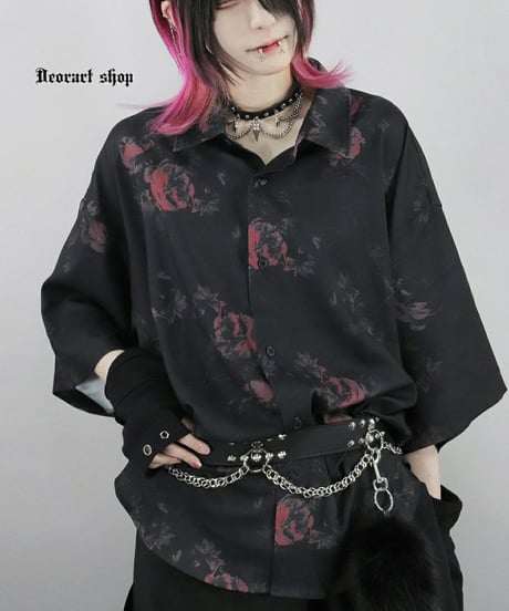 Deorart  BY7098 [五分袖]ルーズシルエット・ダーク ローズ 総柄 シャツ[dark rose] (セレクト･アイテム)