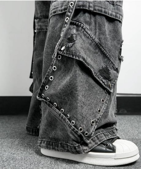 BACKSTAGEPASS　GBS4201　CHRIS 2WAY ベルト レザータッチ/デニム ワイドカーゴパンツ(DENIM)