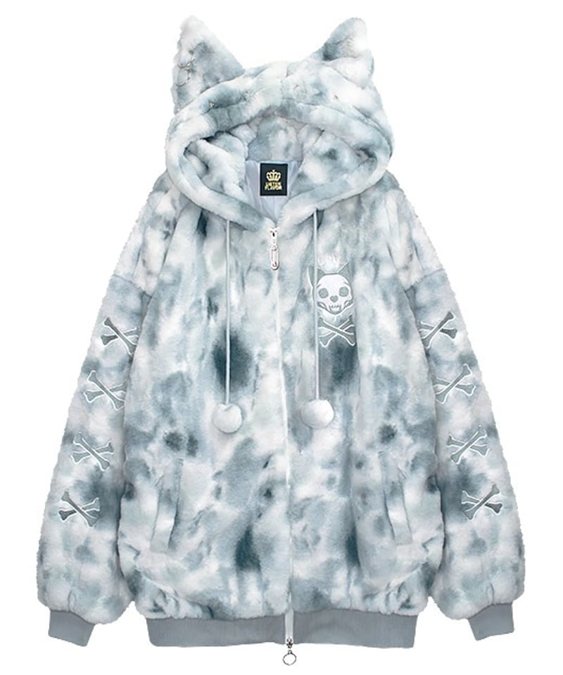 リッスンフレーバー　猫耳スカルキャットファーブルゾン WHITE MARBLE 猫耳スカルキャットファーブルゾン